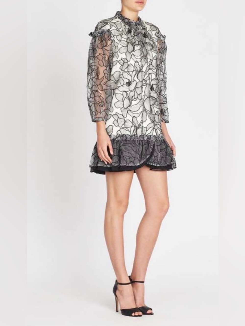 🆕THREE FLOOR - Embroidered Floral Factor Organza Long Sleeve Mini Dress